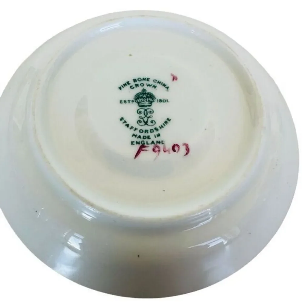 Crown Staffordshire Fine Bone China Demitasse Cup &‎ Saucer Green Lace Pink Rose